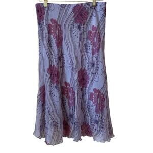 Vintage 90s CLIO Women’s Midi Skirt Sz L Chiffon Floral Ruffle Hem Boho Hippie